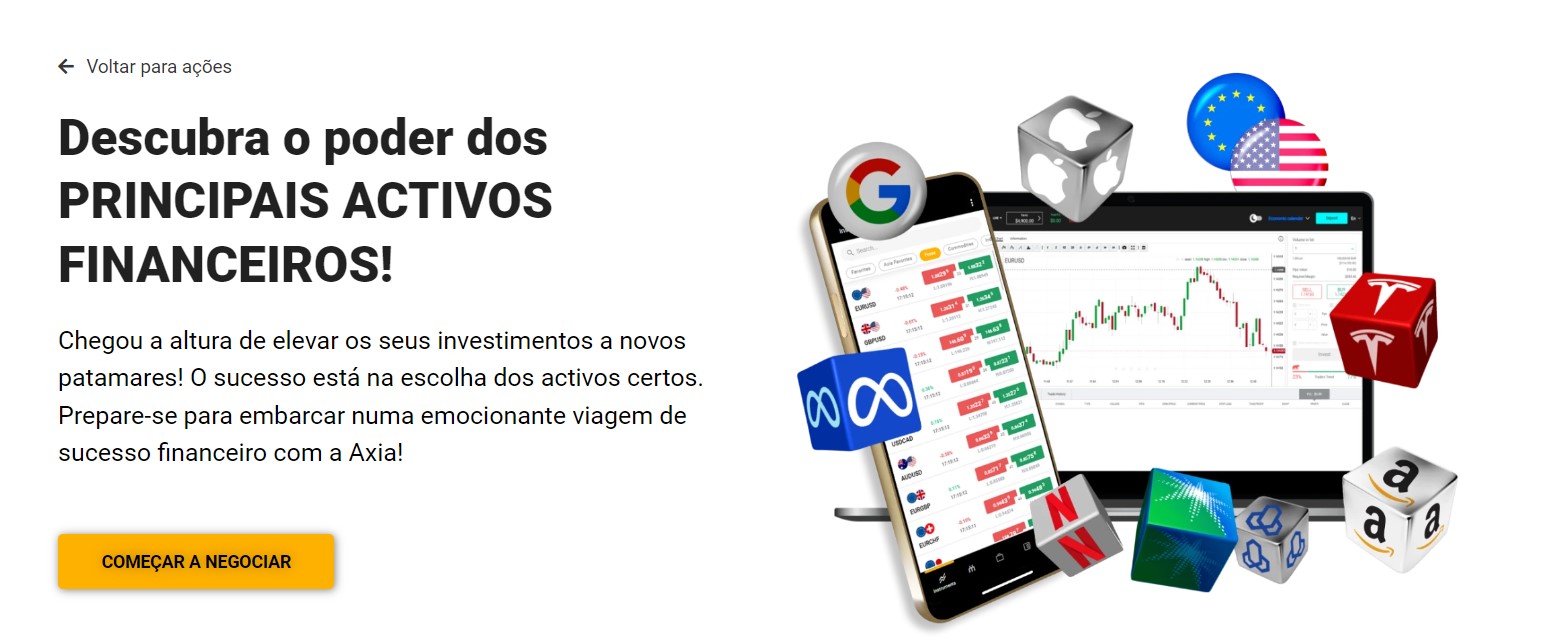 Captura de tela dos Ativos Financeiros da Axia Trade